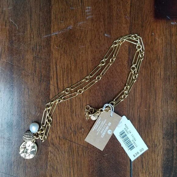 NWT J Crew Paper Clip Chain Charm Necklace Freshwater Pearl Pave Crystal Ball - Picture 6 of 11